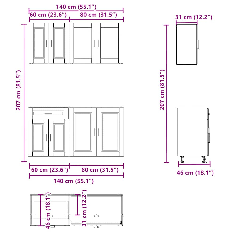 4 Piece Kitchen Cabinet Set Kalmar High Gloss White Engineered Wood