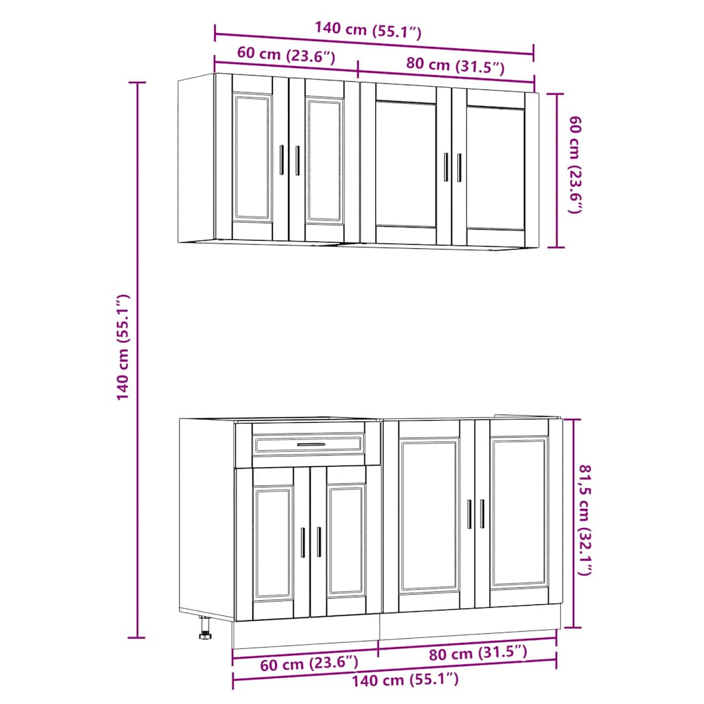 4 Piece Kitchen Cabinet Set Kalmar Brown Oak Engineered Wood