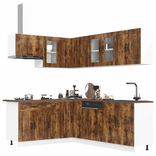 11 Piece Kitchen Cabinet Set Kalmar Smoked Oak Engineered Wood