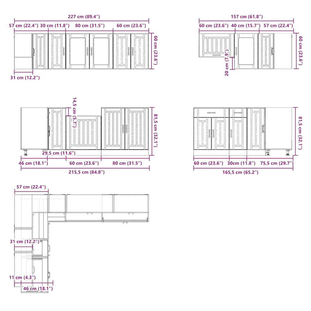 11 Piece Kitchen Cabinet Set Lucca Smoked Oak Engineered Wood