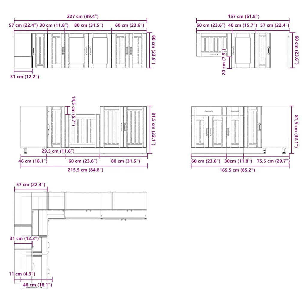 11 Piece Kitchen Cabinet Set Lucca Brown Oak Engineered Wood