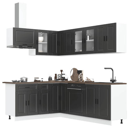 11 Piece Kitchen Cabinet Set Porto Black Engineered Wood