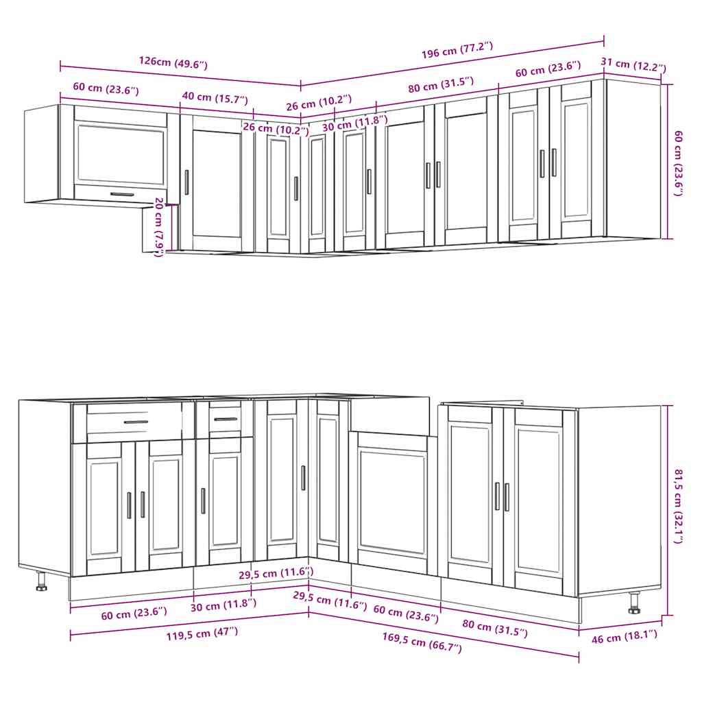 11 Piece Kitchen Cabinet Set Porto Gloss White Engineered Wood