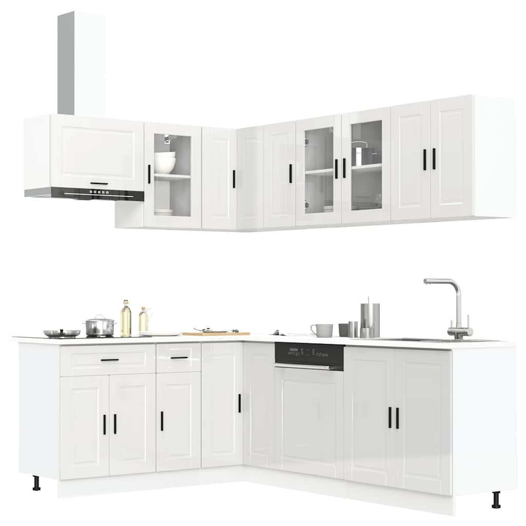 11 Piece Kitchen Cabinet Set Porto Gloss White Engineered Wood