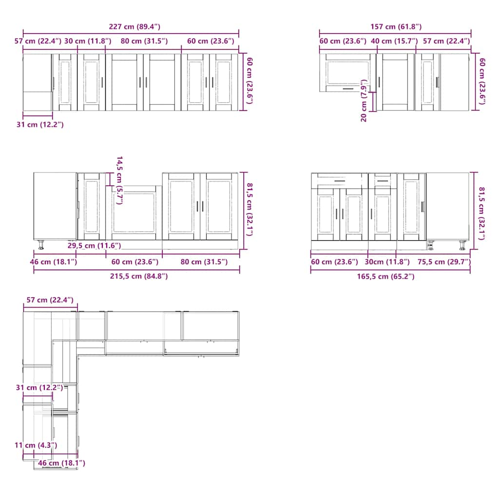 11 Piece Kitchen Cabinet Set Porto Concrete Grey Engineered Wood