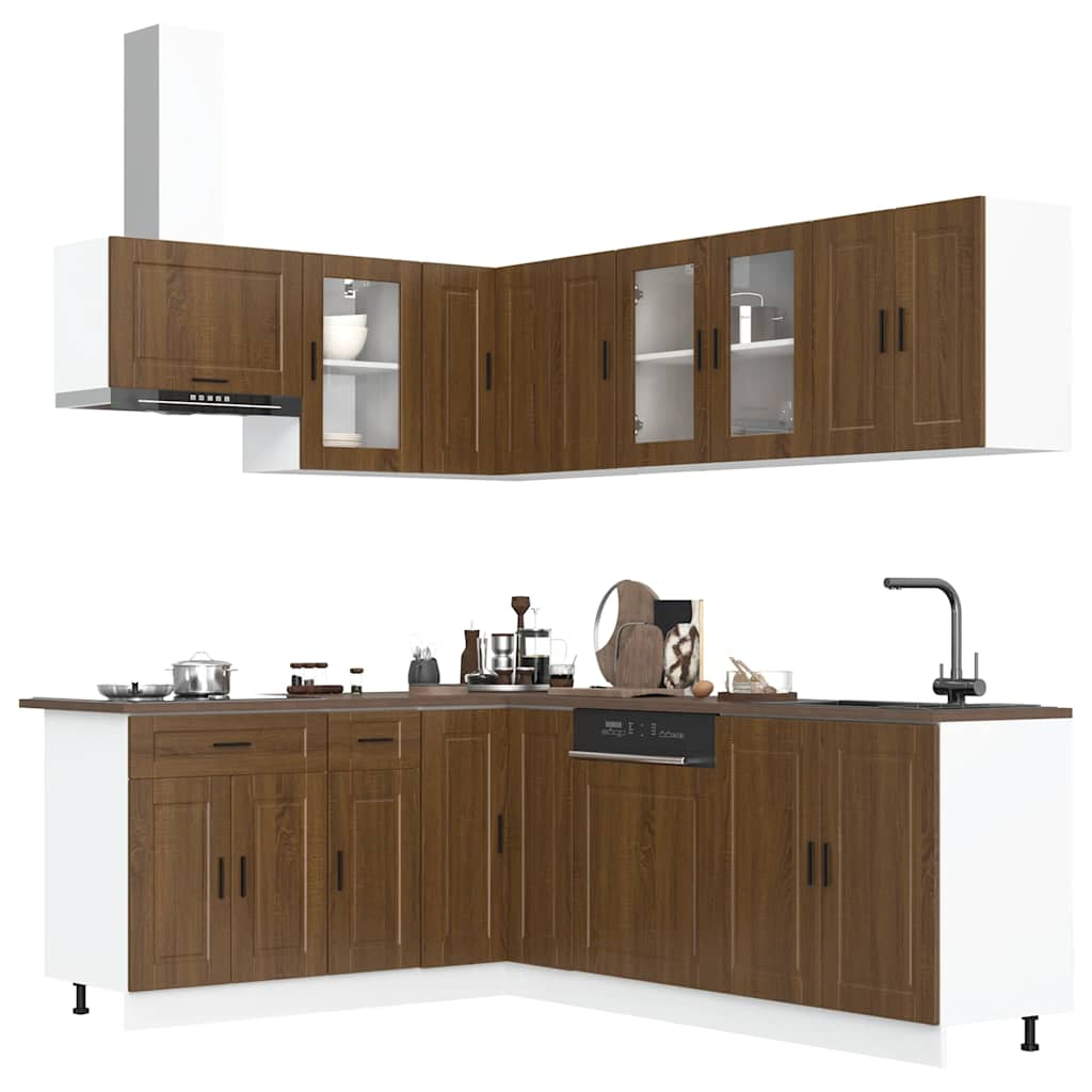 11 Piece Kitchen Cabinet Set Porto Brown Oak Engineered Wood