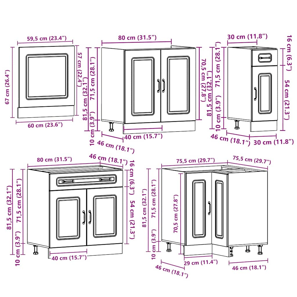 11 Piece Kitchen Cabinet Set Kalmar Black Engineered Wood