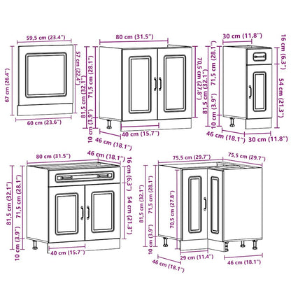 11 Piece Kitchen Cabinet Set Kalmar Concrete Grey Engineered Wood