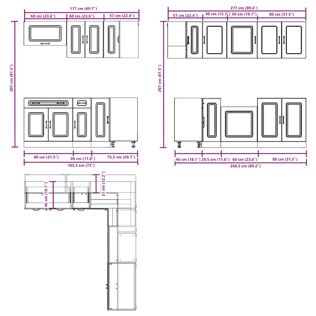 11 Piece Kitchen Cabinet Set Kalmar Smoked Oak Engineered Wood