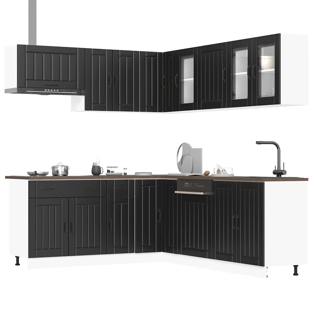 11 Piece Kitchen Cabinet Set Lucca Black Engineered Wood