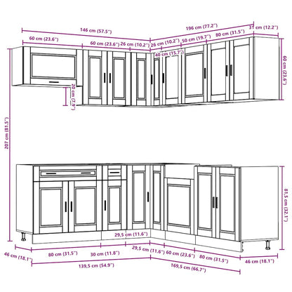 11 Piece Kitchen Cabinet Set Porto Black Engineered Wood