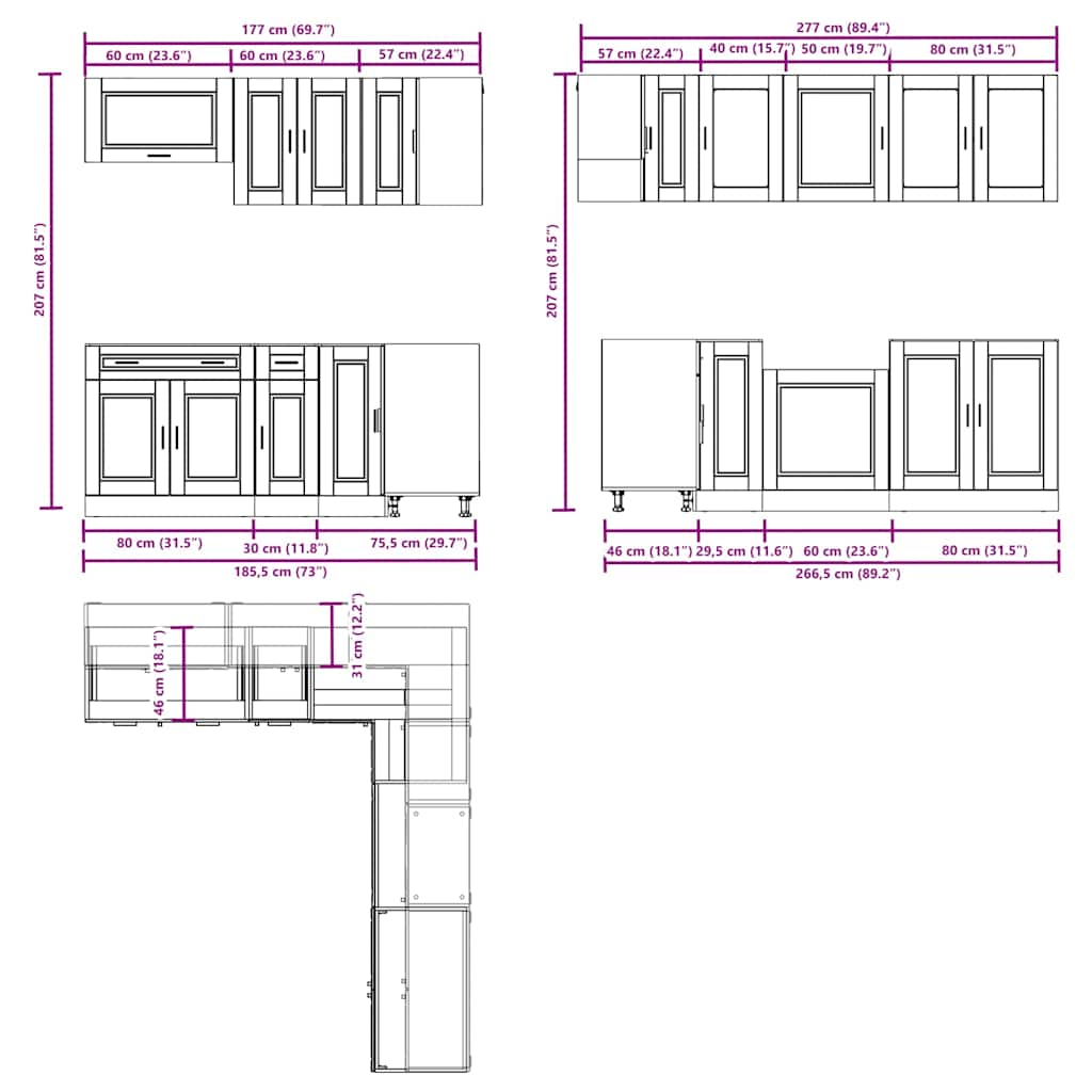 11 Piece Kitchen Cabinet Set Porto Concrete Grey Engineered Wood