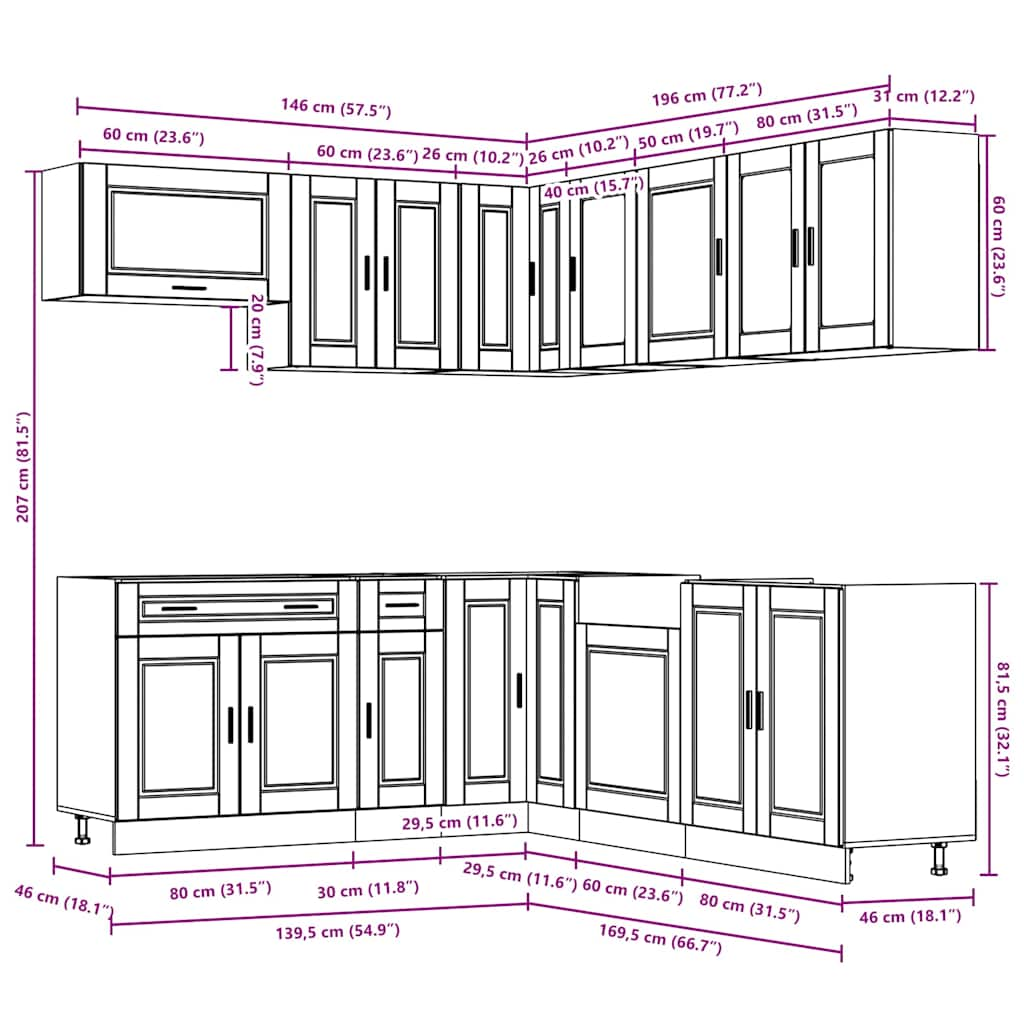 11 Piece Kitchen Cabinet Set Porto Smoked Oak Engineered Wood