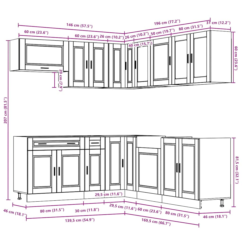 11 Piece Kitchen Cabinet Set Porto Grey Sonoma Engineered Wood