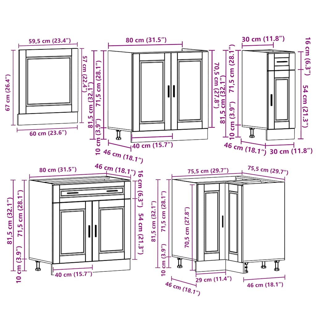 11 Piece Kitchen Cabinet Set Porto Old Wood Engineered Wood