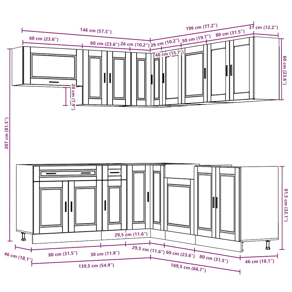 11 Piece Kitchen Cabinet Set Porto Old Wood Engineered Wood