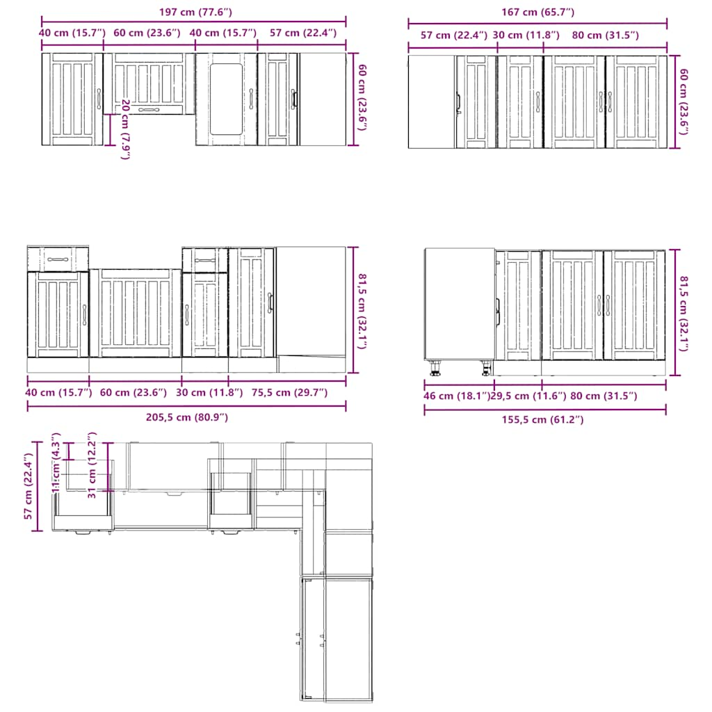 11 Piece Kitchen Cabinet Set Kalmar Black Engineered Wood