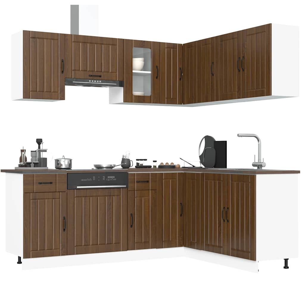 11 Piece Kitchen Cabinet Set Kalmar Brown Oak Engineered Wood