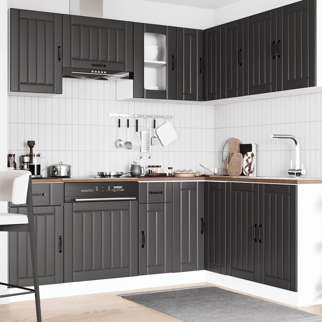 11 Piece Kitchen Cabinet Set Lucca Black Engineered Wood