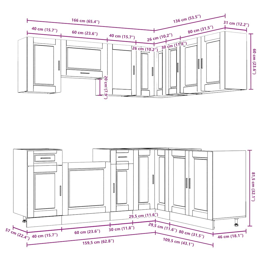 11 Piece Kitchen Cabinet Set Porto Gloss White Engineered Wood