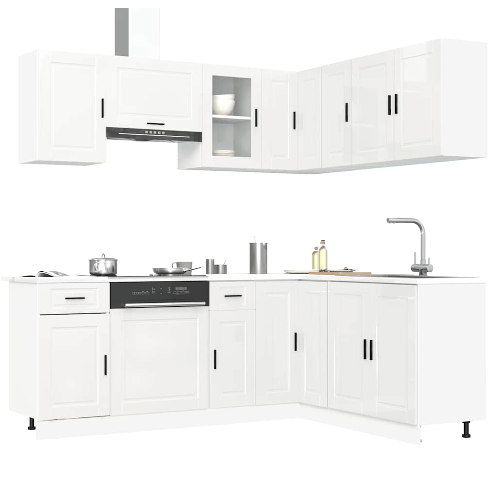 11 Piece Kitchen Cabinet Set Porto Gloss White Engineered Wood