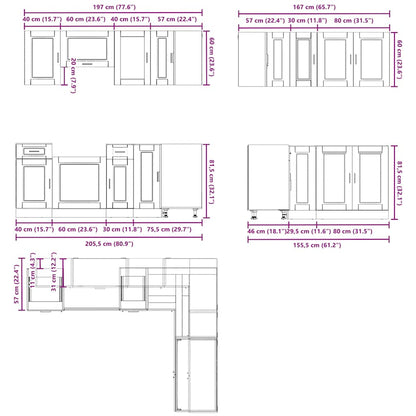 11 Piece Kitchen Cabinet Set Porto Brown Oak Engineered Wood