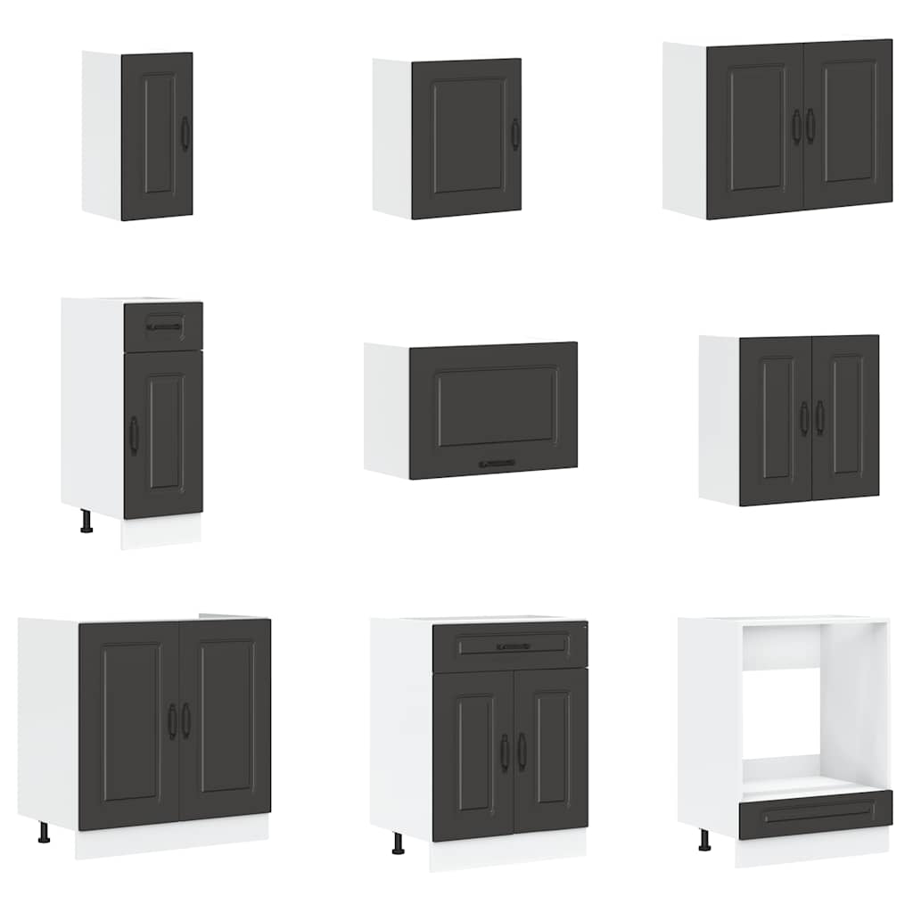 14 Piece Kitchen Cabinet Set Kalmar Black Engineered Wood