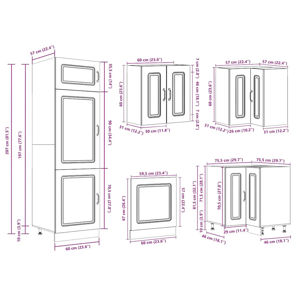 14 Piece Kitchen Cabinet Set Kalmar Black Engineered Wood