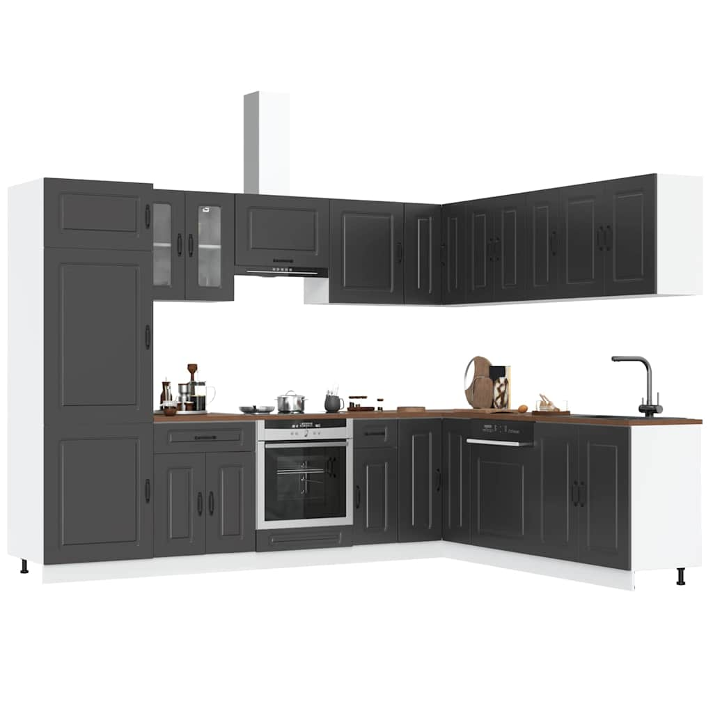 14 Piece Kitchen Cabinet Set Kalmar Black Engineered Wood