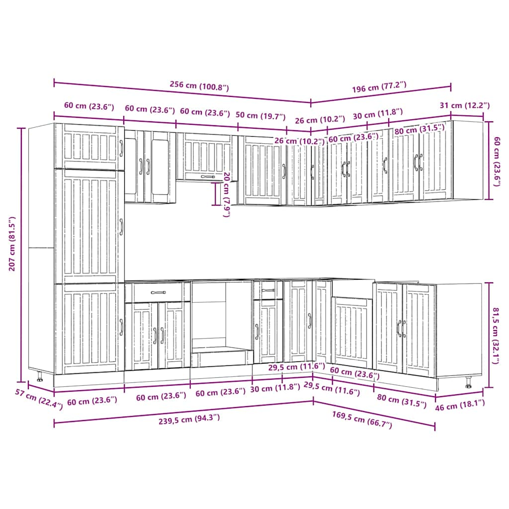 14 Piece Kitchen Cabinet Set Lucca White Engineered Wood