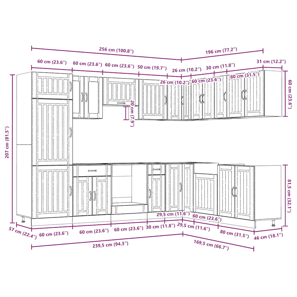 14 Piece Kitchen Cabinet Set Lucca Black Engineered Wood