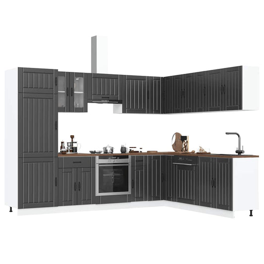 14 Piece Kitchen Cabinet Set Lucca Black Engineered Wood