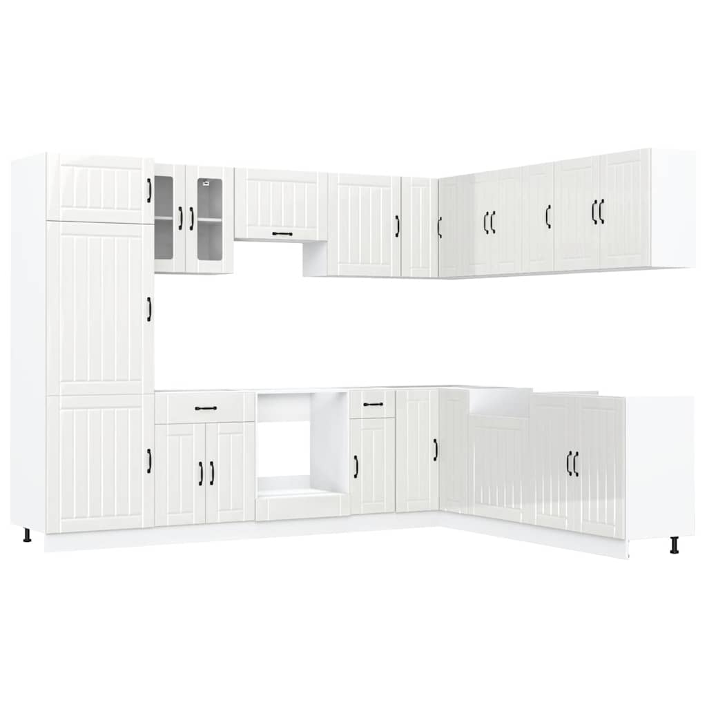 14 Piece Kitchen Cabinet Set Lucca Gloss White Engineered Wood