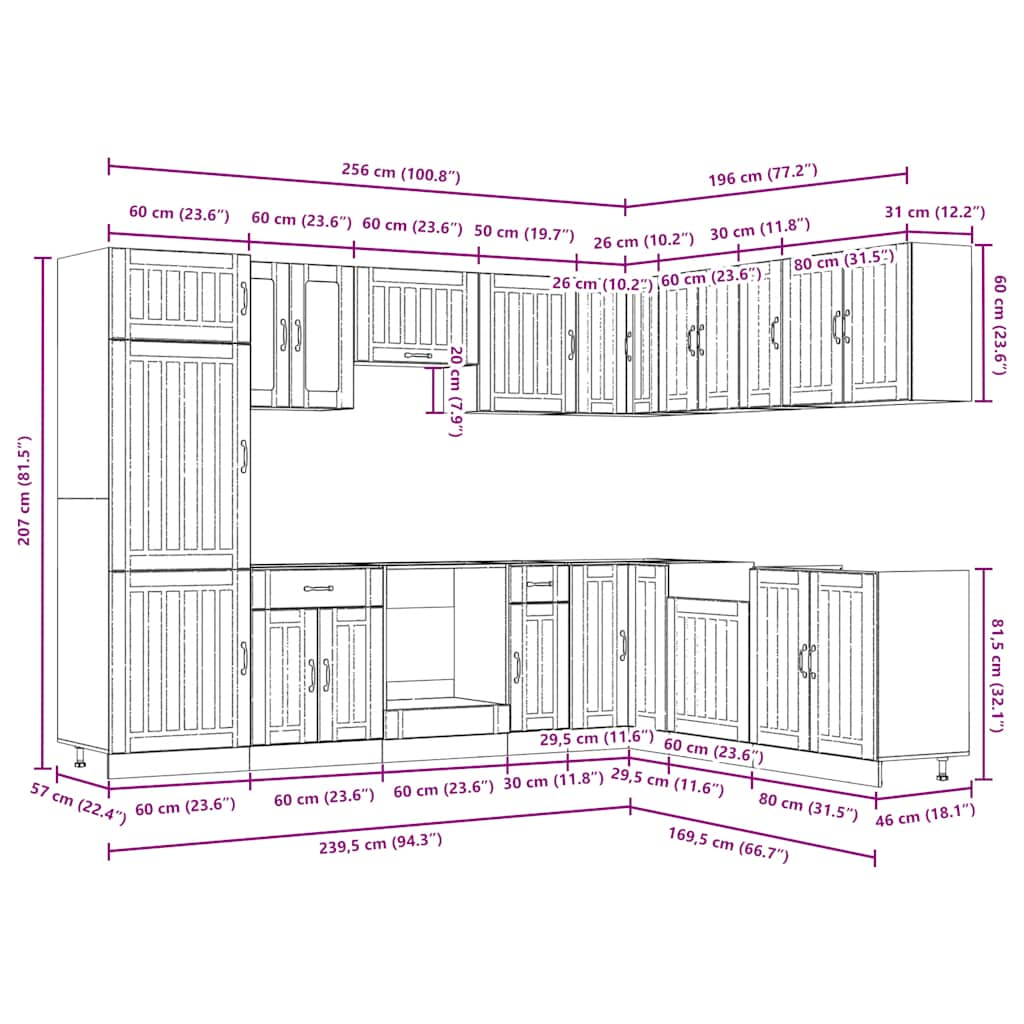 14 Piece Kitchen Cabinet Set Lucca Sonoma Oak Engineered Wood