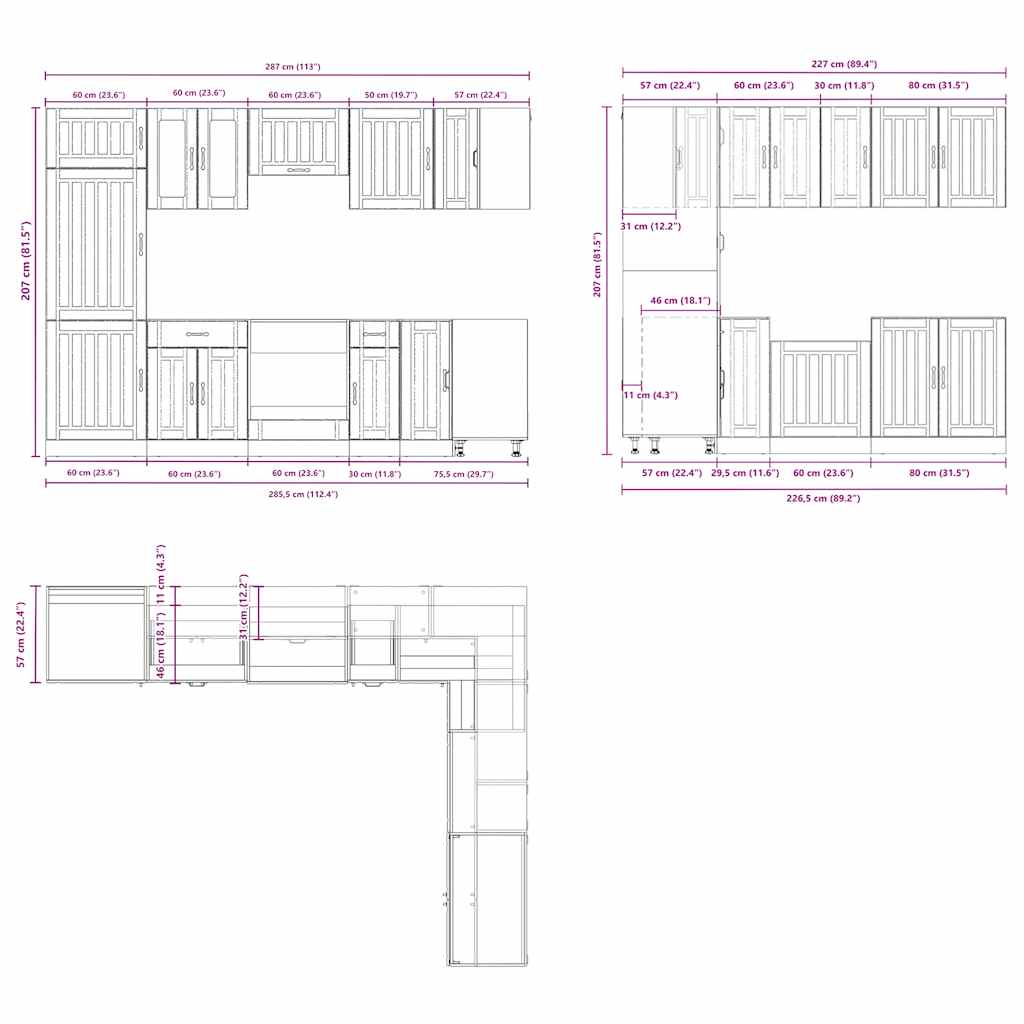 14 Piece Kitchen Cabinet Set Lucca Smoked Oak Engineered Wood