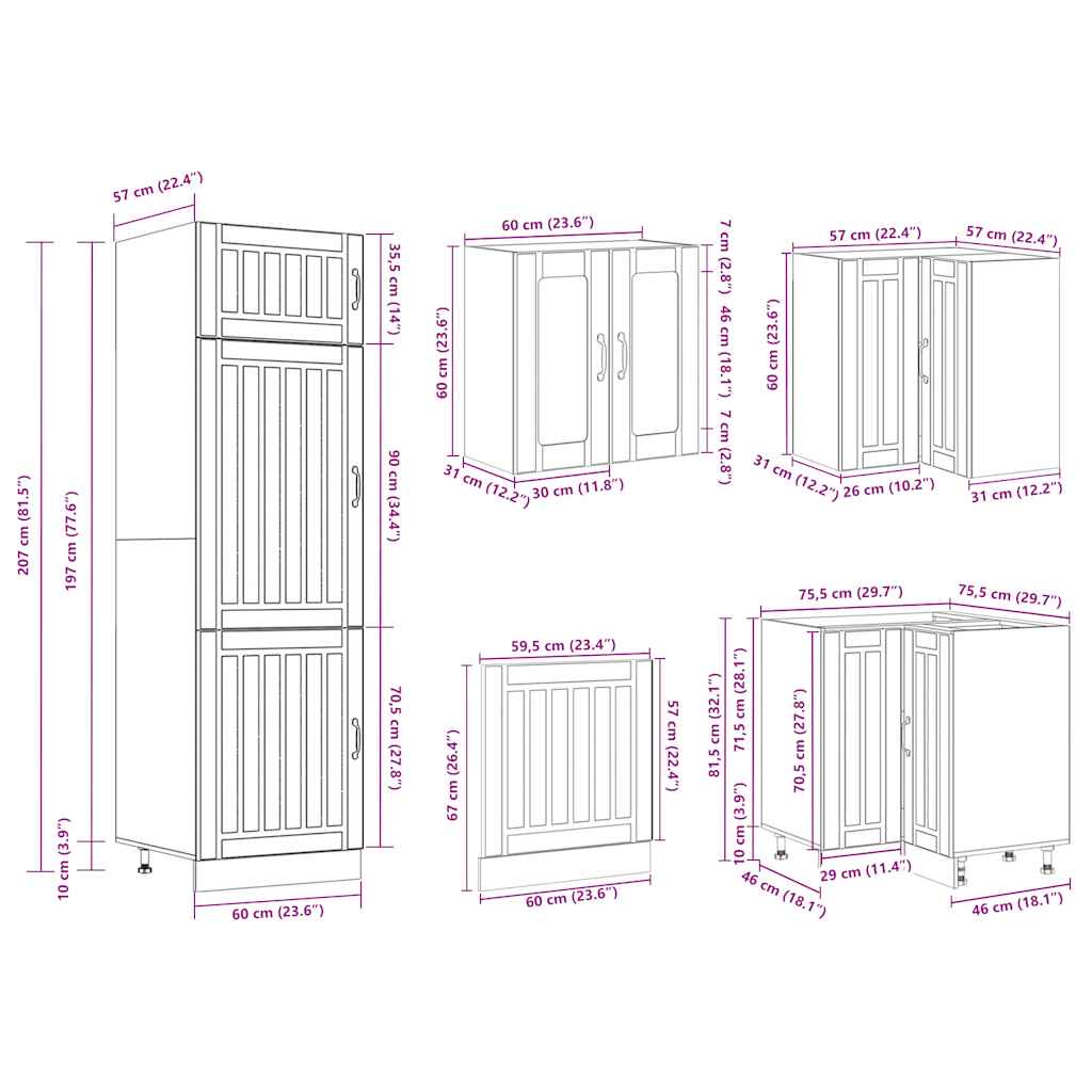 14 Piece Kitchen Cabinet Set Lucca Smoked Oak Engineered Wood