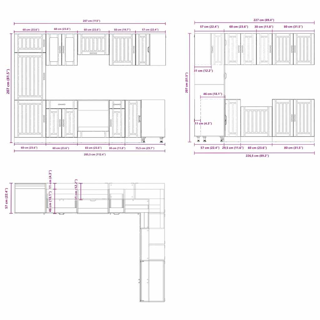 14 Piece Kitchen Cabinet Set Lucca Artisan Oak Engineered Wood