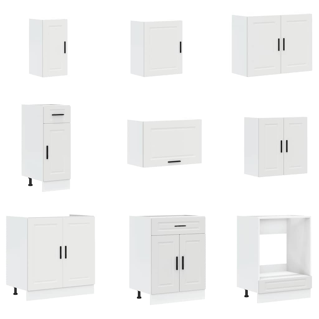 14 Piece Kitchen Cabinet Set Porto White Engineered Wood