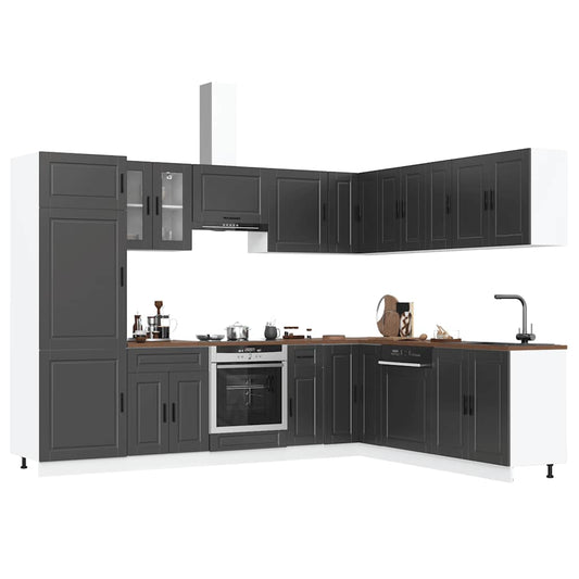 14 Piece Kitchen Cabinet Set Porto Black Engineered Wood