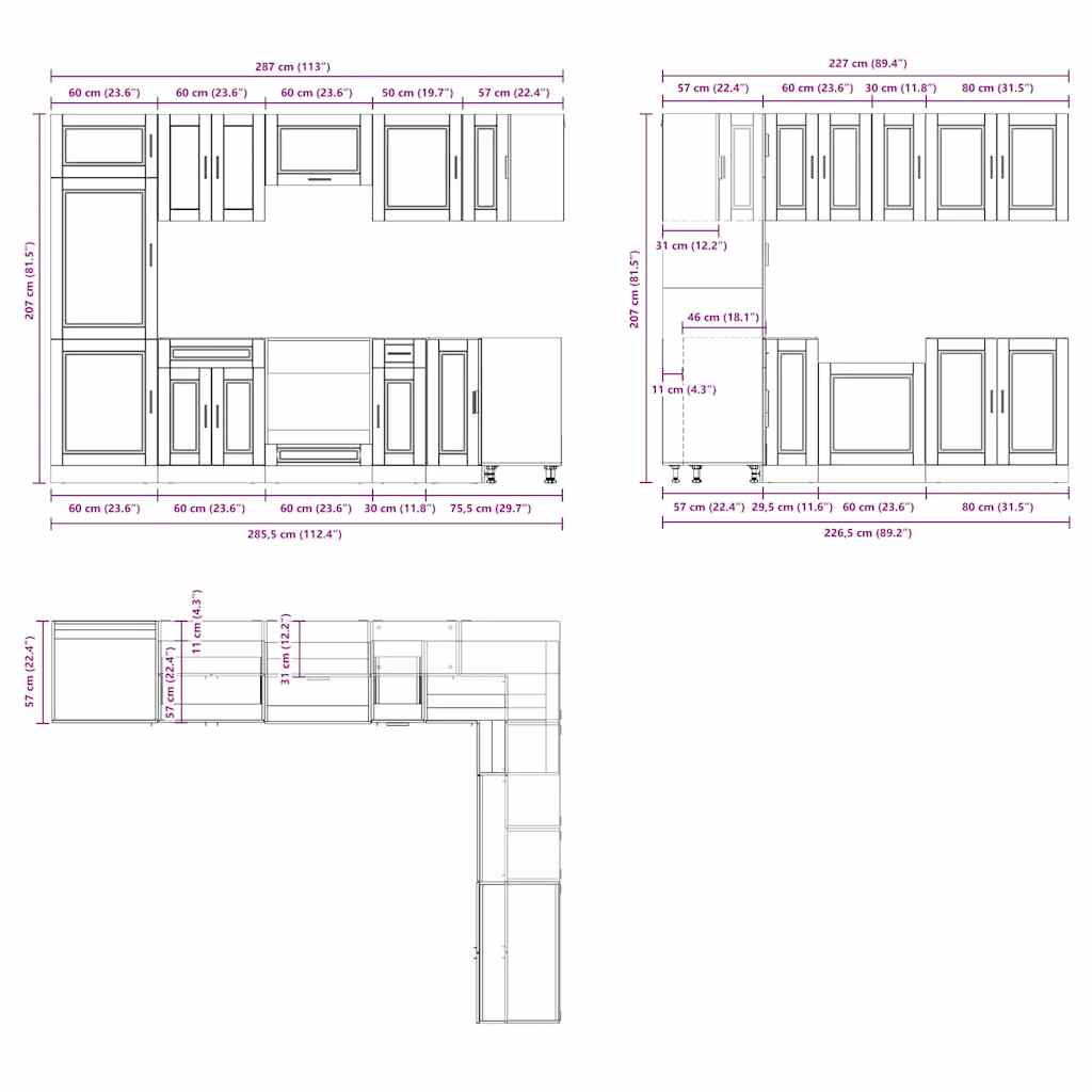 14 Piece Kitchen Cabinet Set Porto Sonoma Oak Engineered Wood