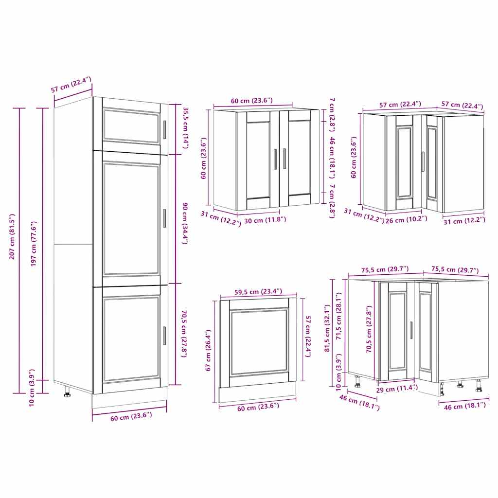 14 Piece Kitchen Cabinet Set Porto Concrete Grey Engineered Wood