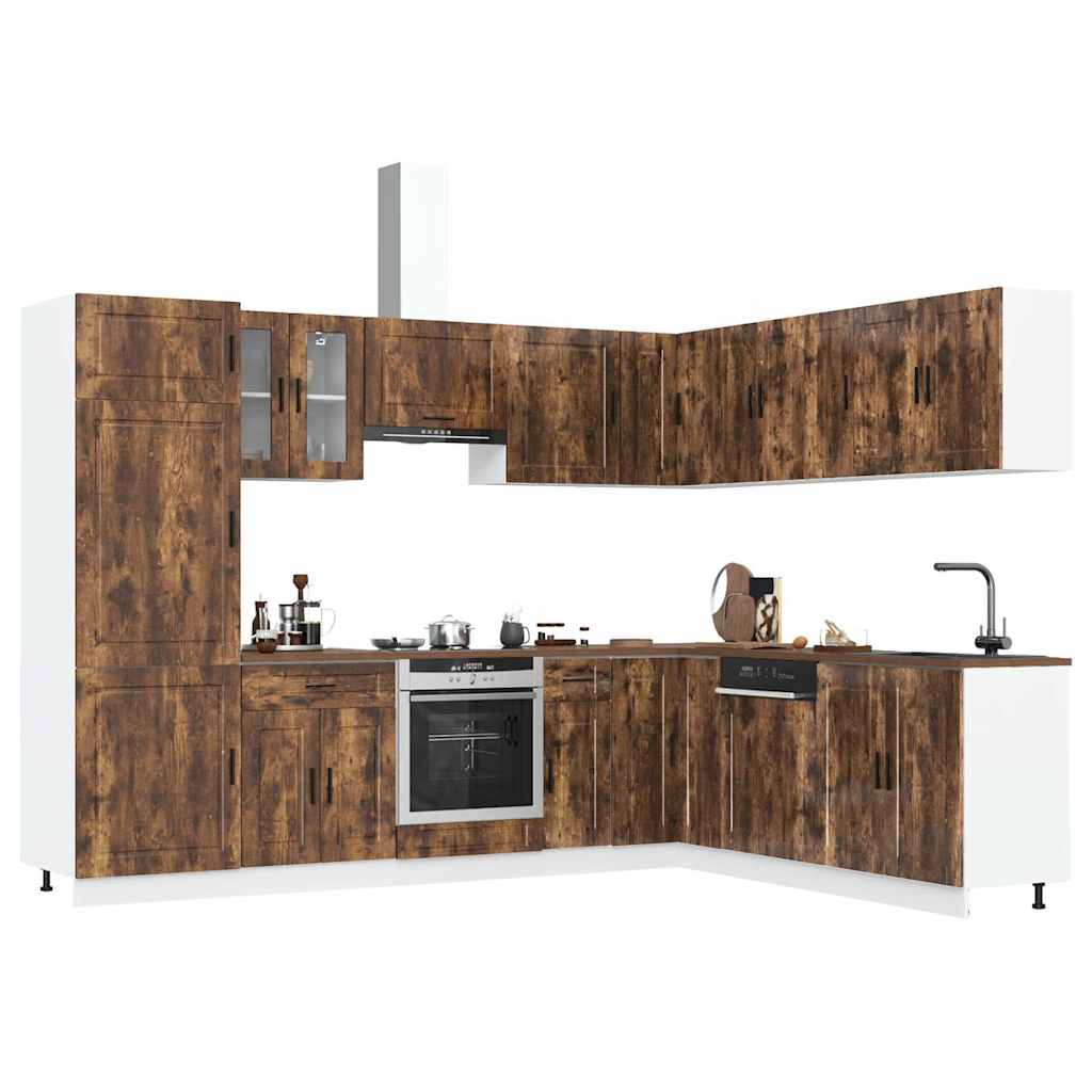 14 Piece Kitchen Cabinet Set Porto Smoked Oak Engineered Wood