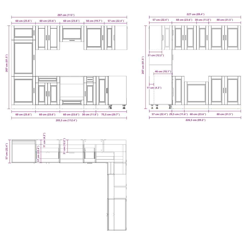 14 Piece Kitchen Cabinet Set Porto Brown Oak Engineered Wood