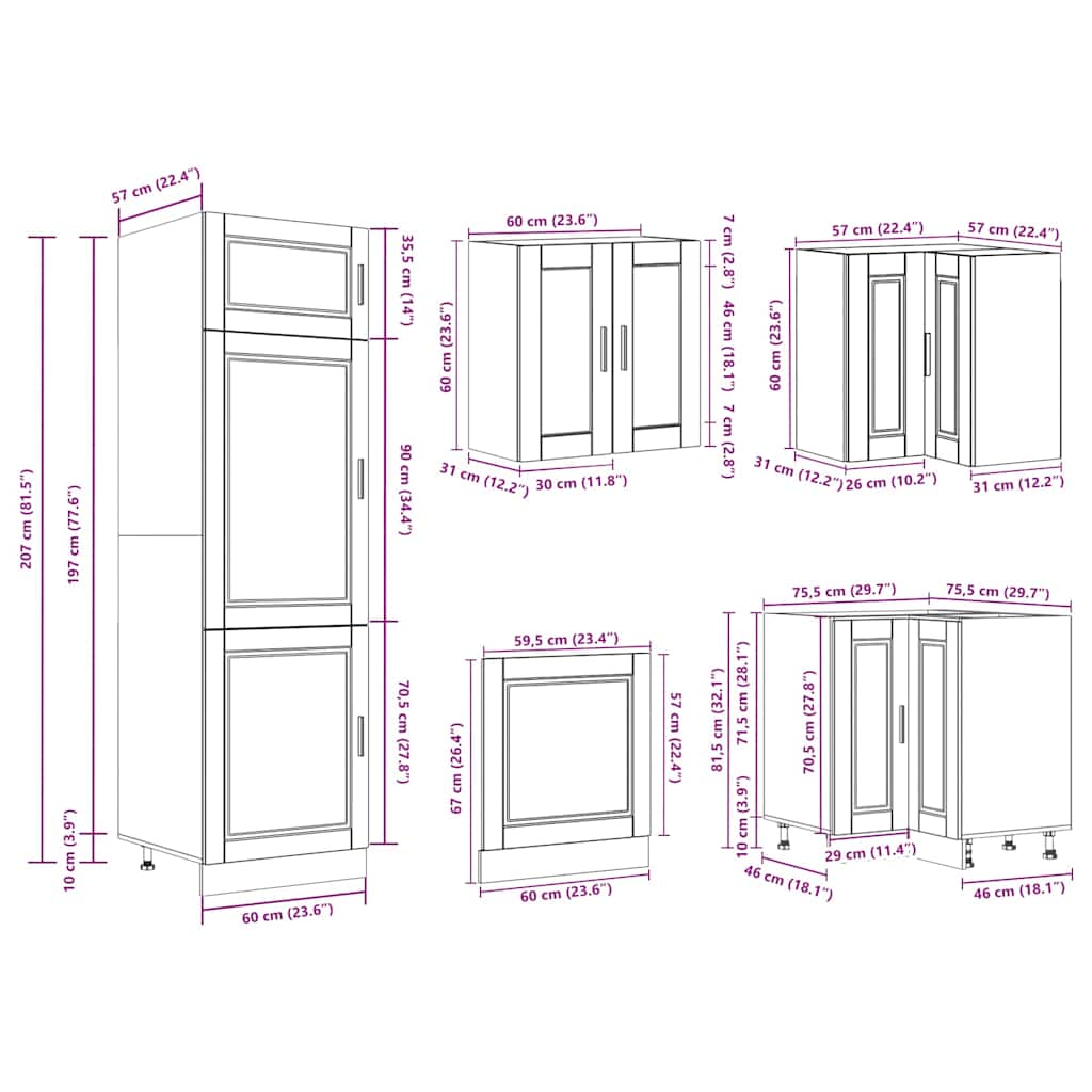 14 Piece Kitchen Cabinet Set Porto Brown Oak Engineered Wood