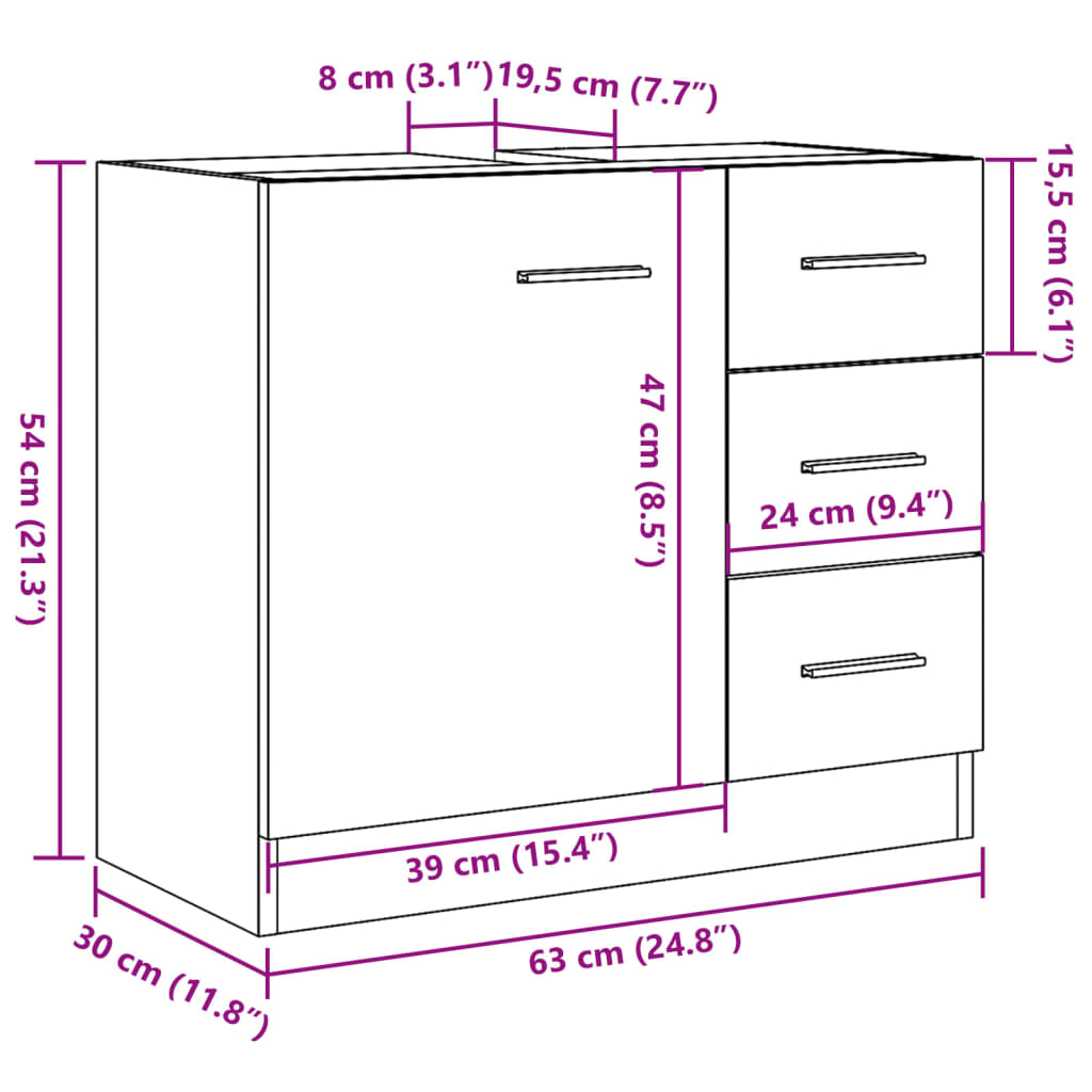 Sink Cabinet Artisian Oak 63x30x54 cm Engineered Wood