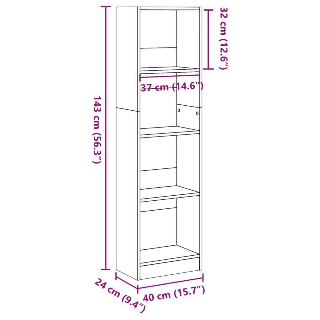 Bookcase Sonoma Oak 40x24x143 cm Engineered Wood