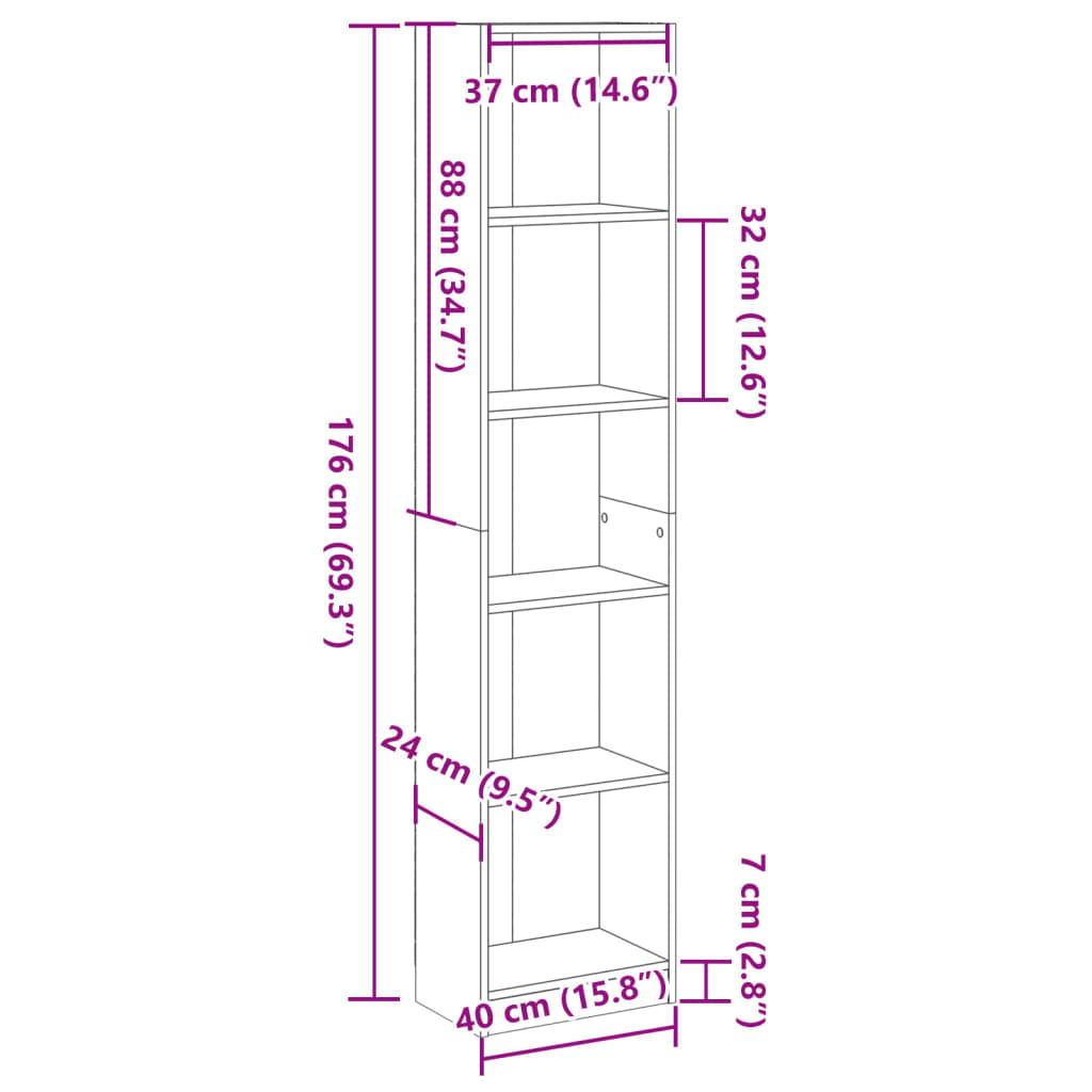 Bookcase Smoked Oak 40x24x176 cm Engineered Wood