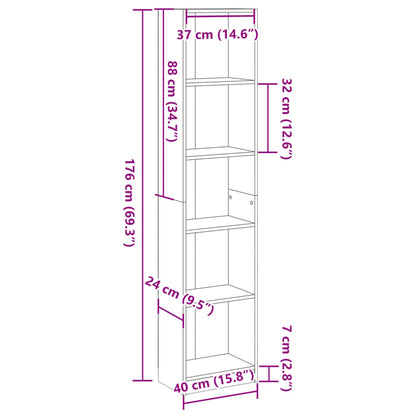 Bookcase Smoked Oak 40x24x176 cm Engineered Wood