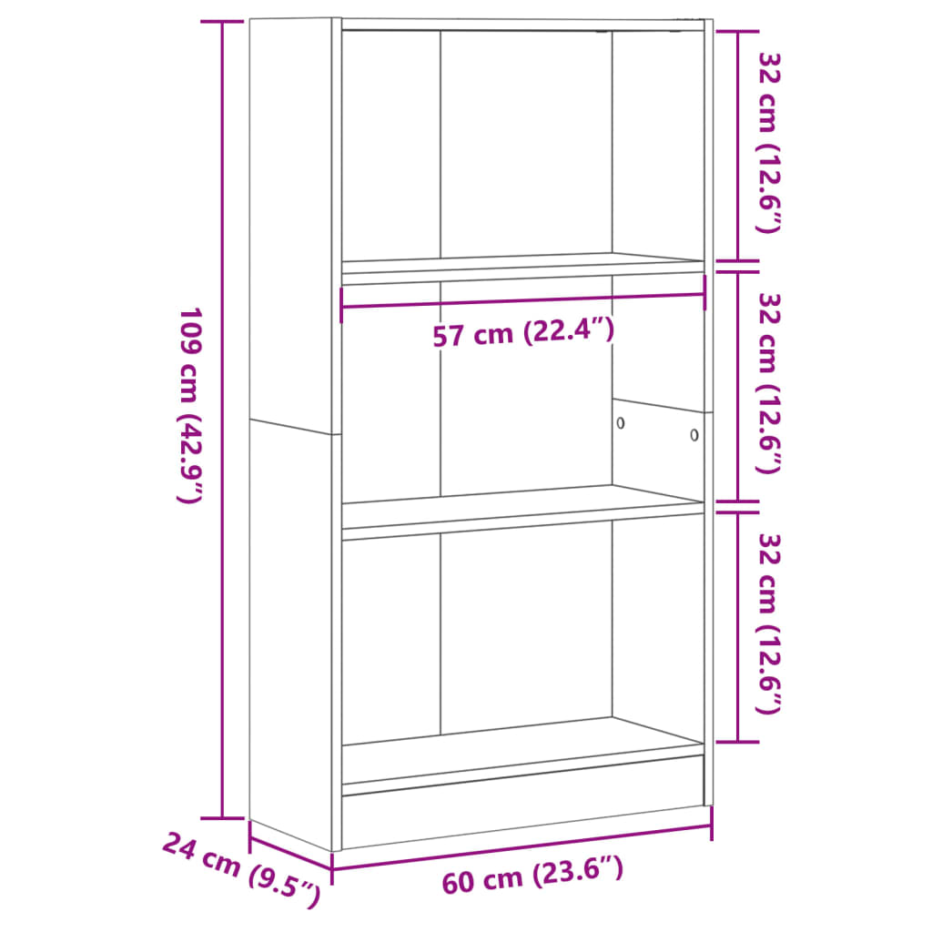 Bookcase Sonoma Oak 60x24x109 cm Engineered Wood