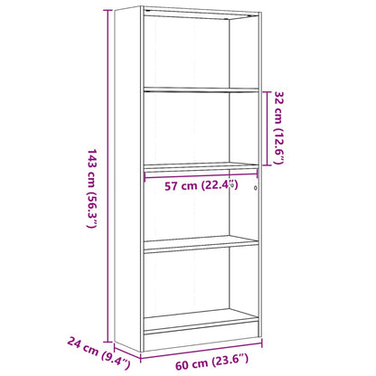 Bookcase White 60x24x143 cm Engineered Wood